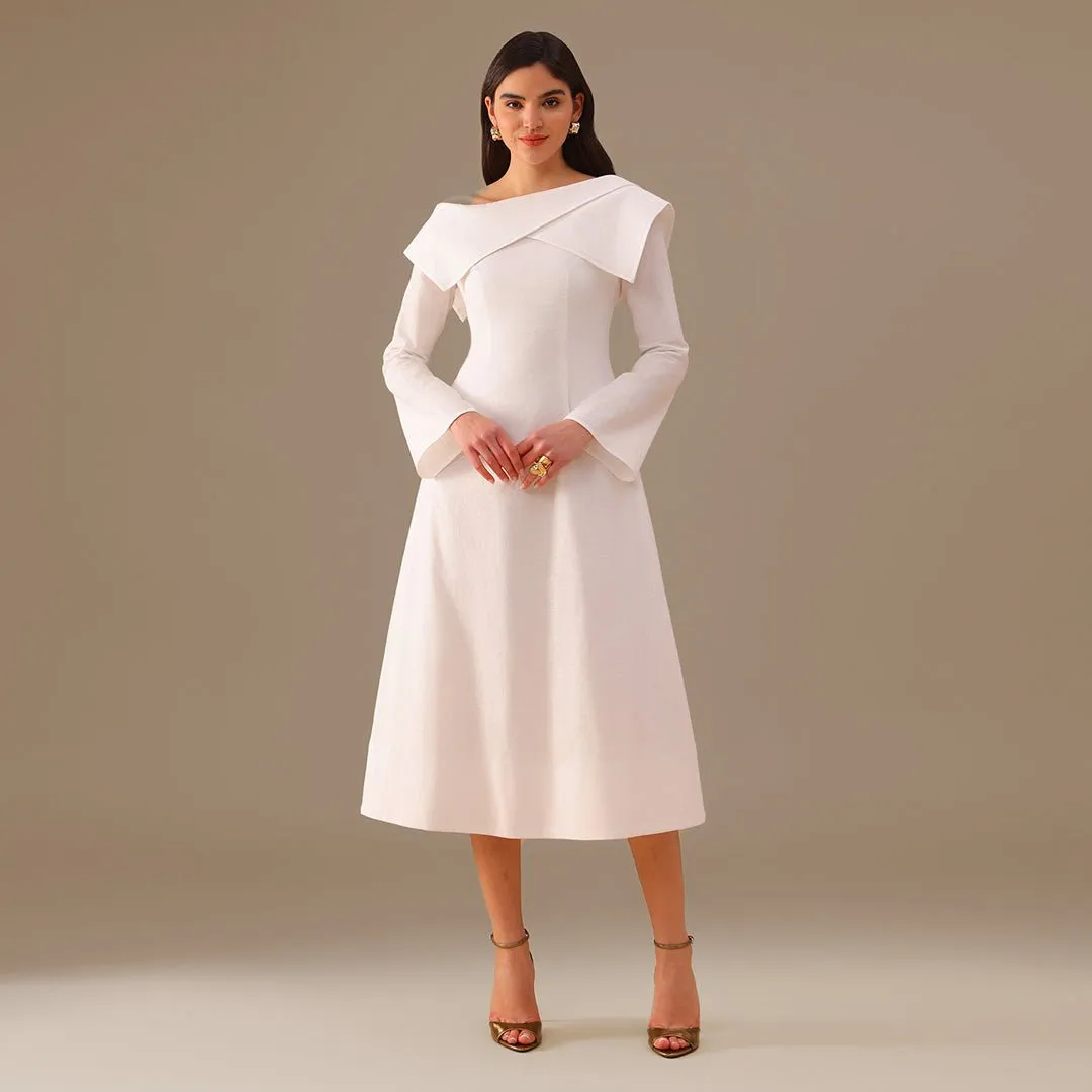 Folded Shoulder Midi Dress