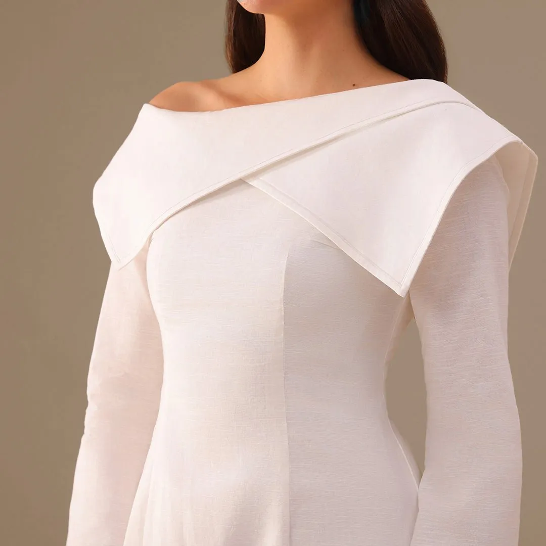 Folded Shoulder Midi Dress