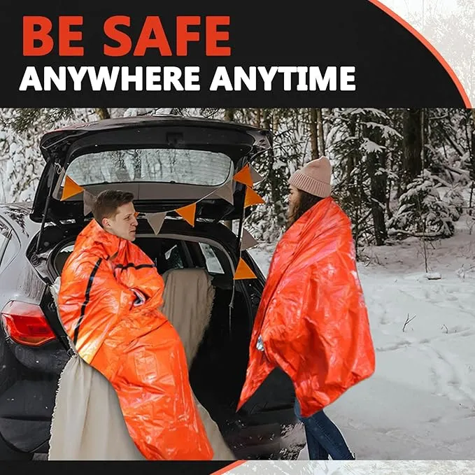 Frelaxy Emergency Sleeping Bag 1-Pack/2-Pack, Extra-Thick Compact Survival Bivy with Whistle, Storage Pouch, and EVA case, Perfect for Survival Kits