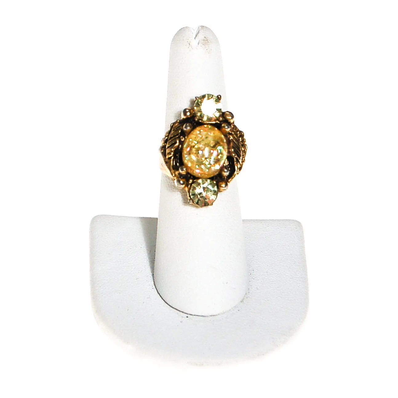 Golden Faux Opal and Citrine Rhinestone Statement Ring
