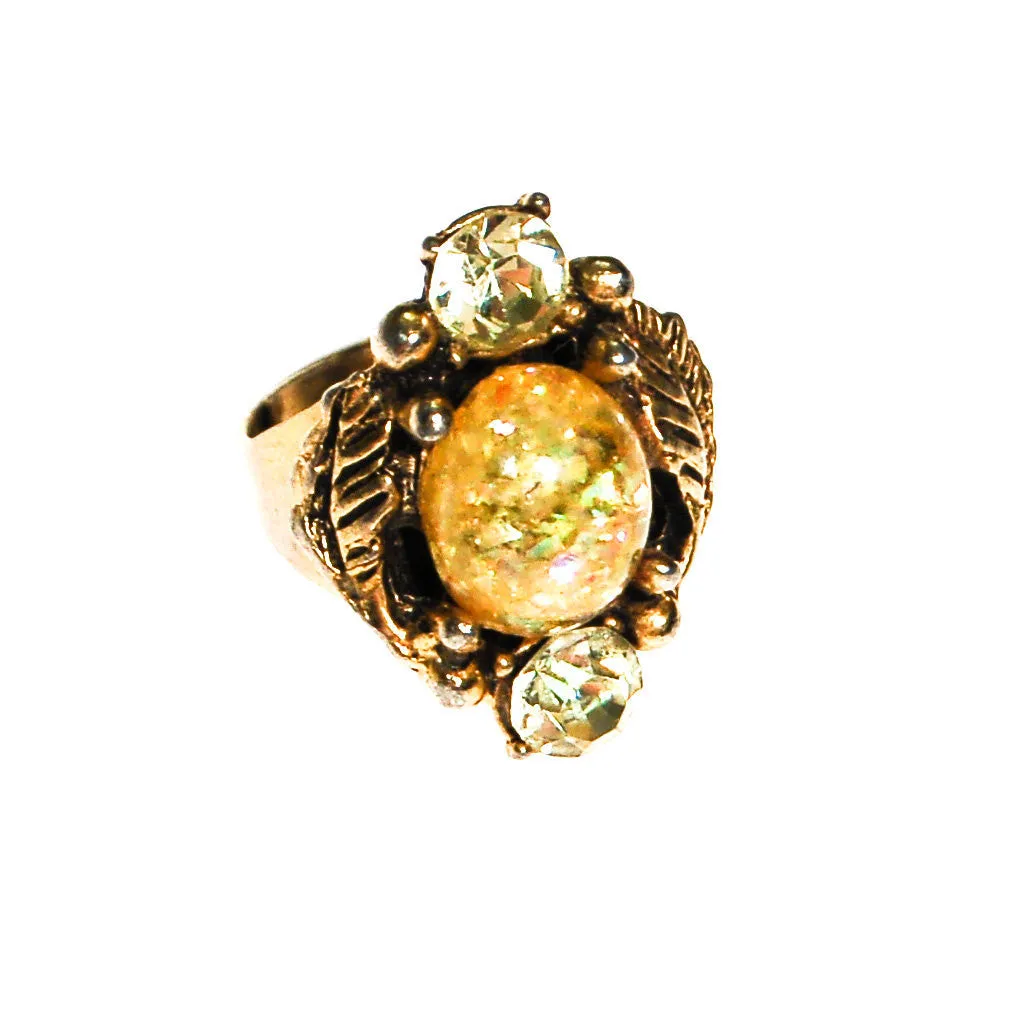 Golden Faux Opal and Citrine Rhinestone Statement Ring