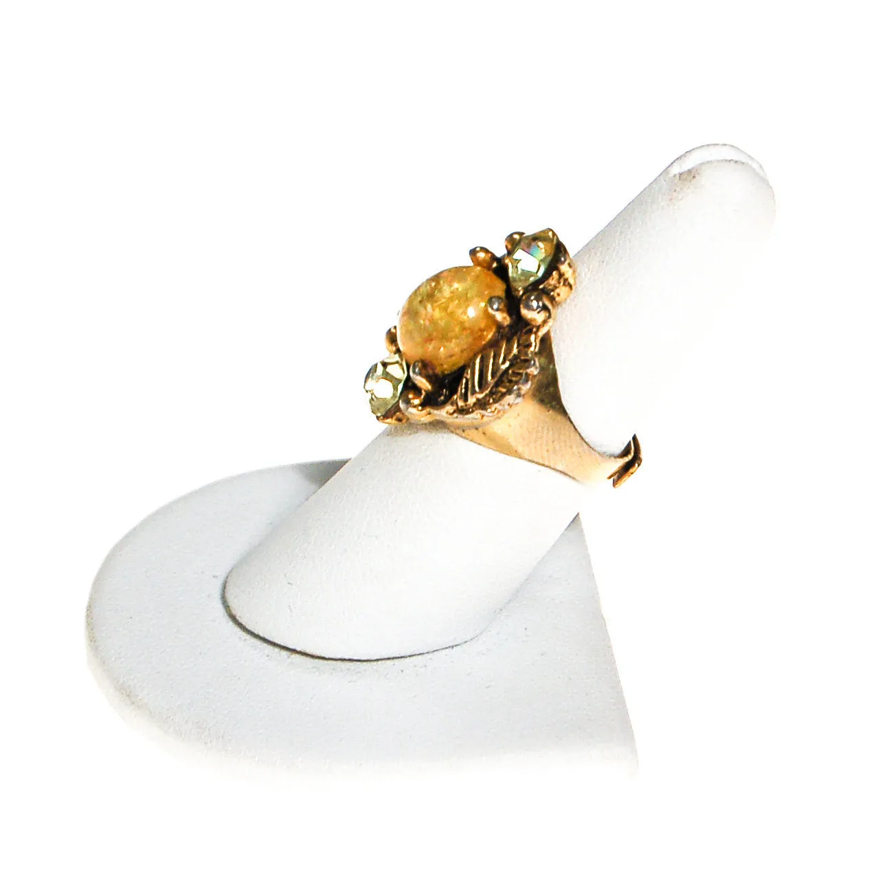 Golden Faux Opal and Citrine Rhinestone Statement Ring