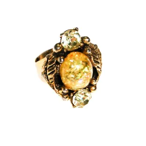 Golden Faux Opal and Citrine Rhinestone Statement Ring