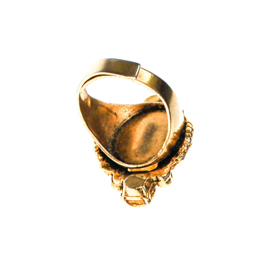 Golden Faux Opal and Citrine Rhinestone Statement Ring