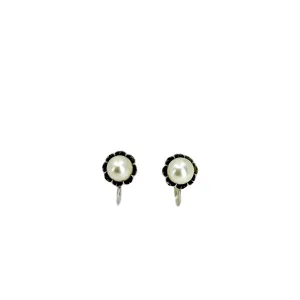 Gothic Buttercup Akoya Saltwater Cultured Pearl Vintage Screwback Stud Earrings- Sterling Silver