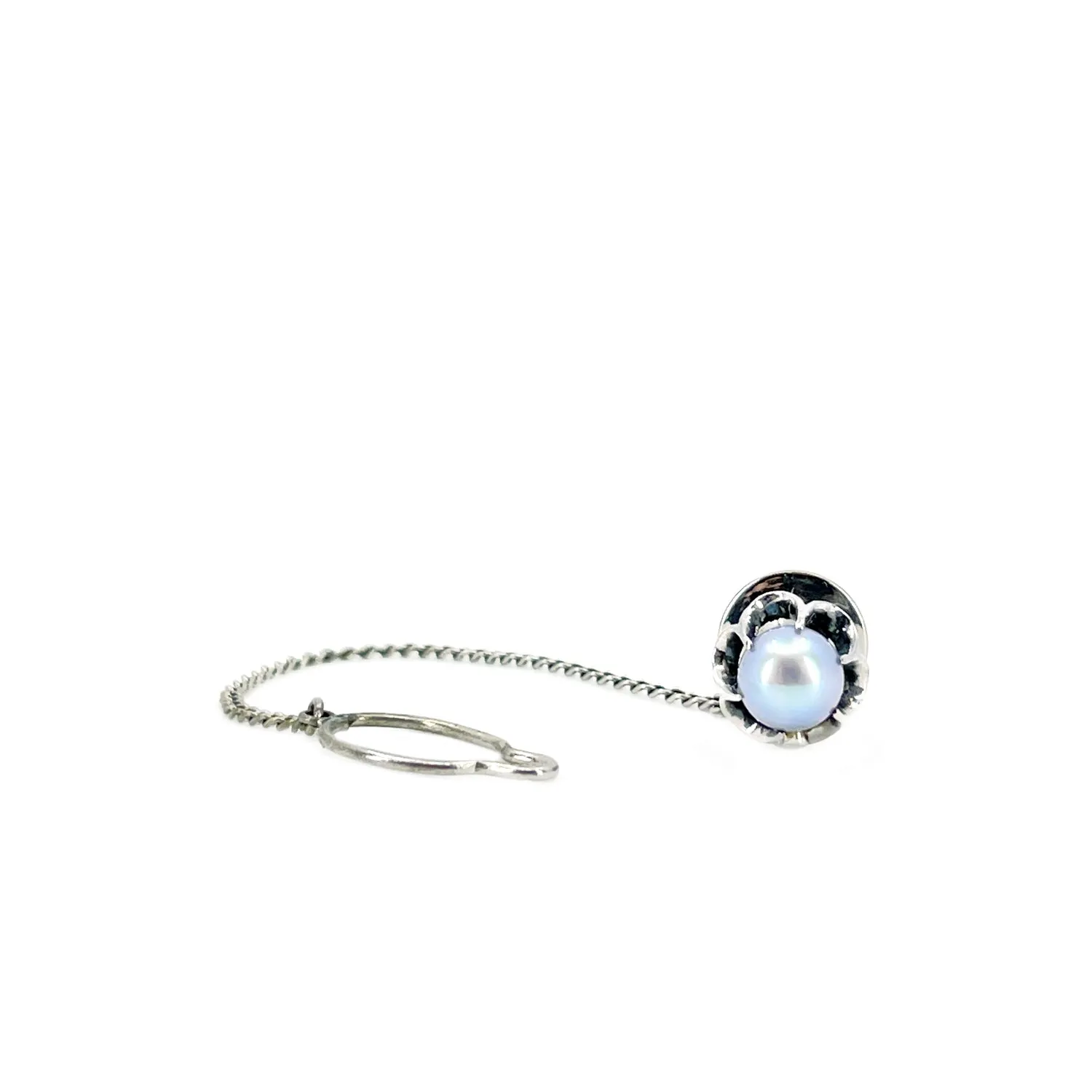Gothic Claw Prong Blue Japanese Saltwater Akoya Cultured Pearl Vintage Tie Tac- Sterling Silver