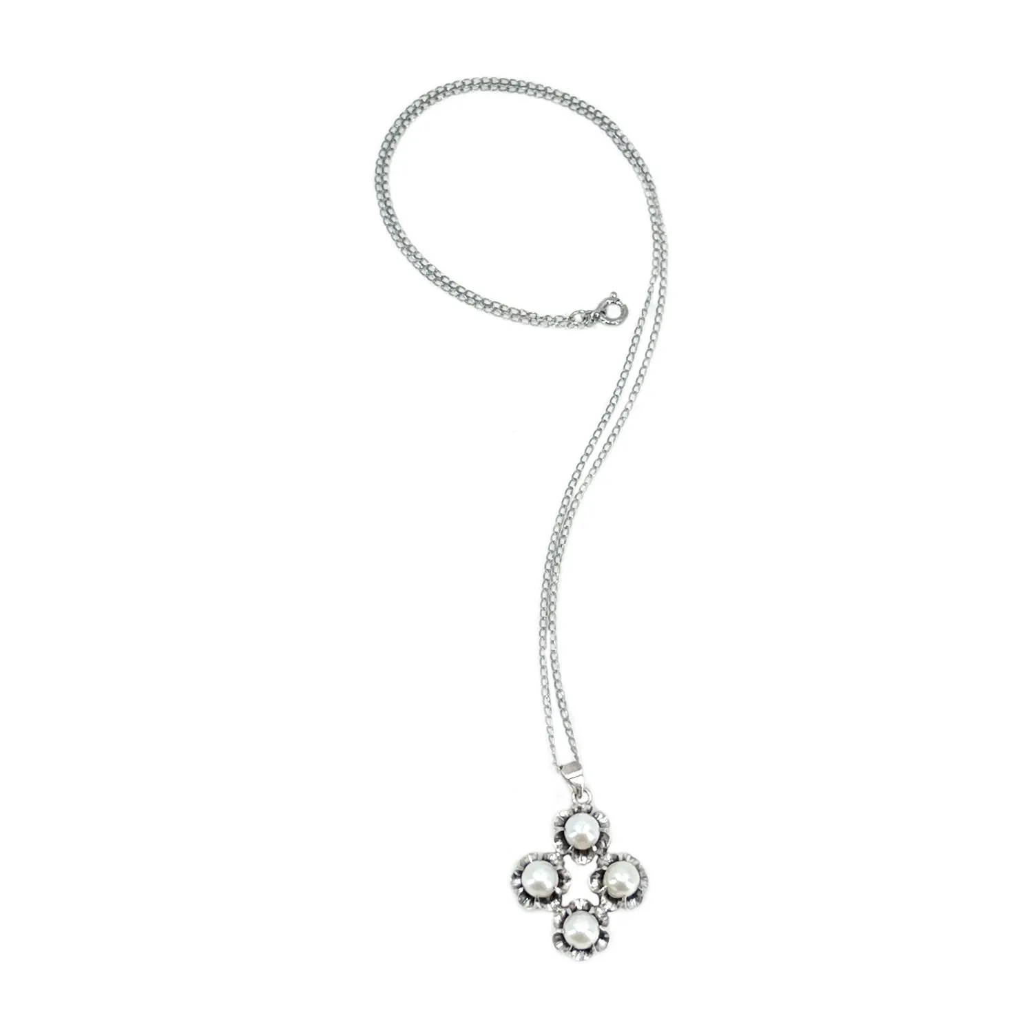 Gothic Claw Prong Vintage Japanese Cultured Akoya Pearl Pendant Necklace- Sterling Silver 18 Inch