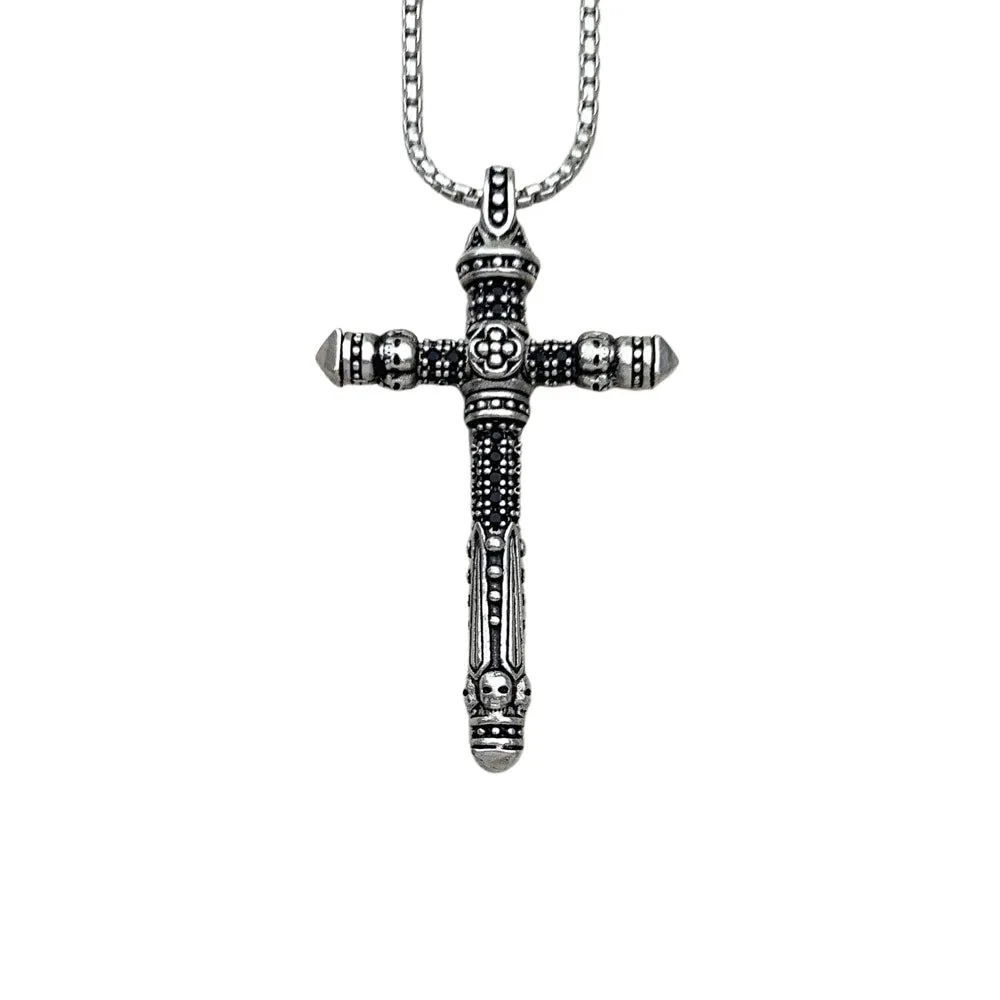 Gothic Cross Pave Diamond Sword Necklace