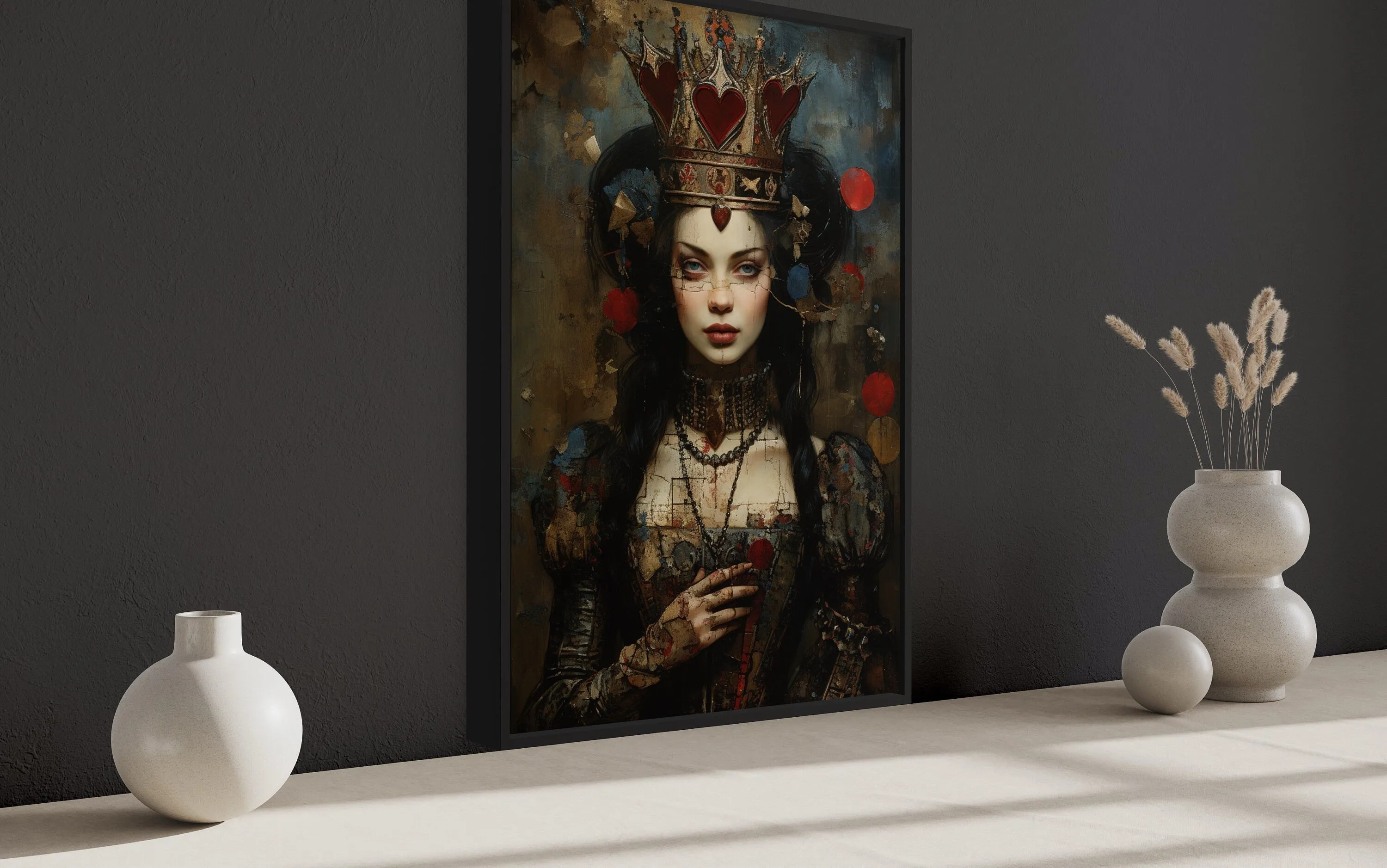 Gothic Queen of Hearts Framed Canvas Wall Art