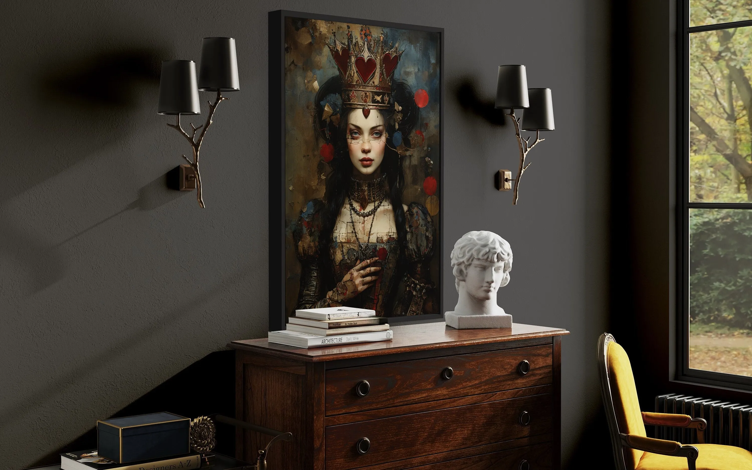 Gothic Queen of Hearts Framed Canvas Wall Art