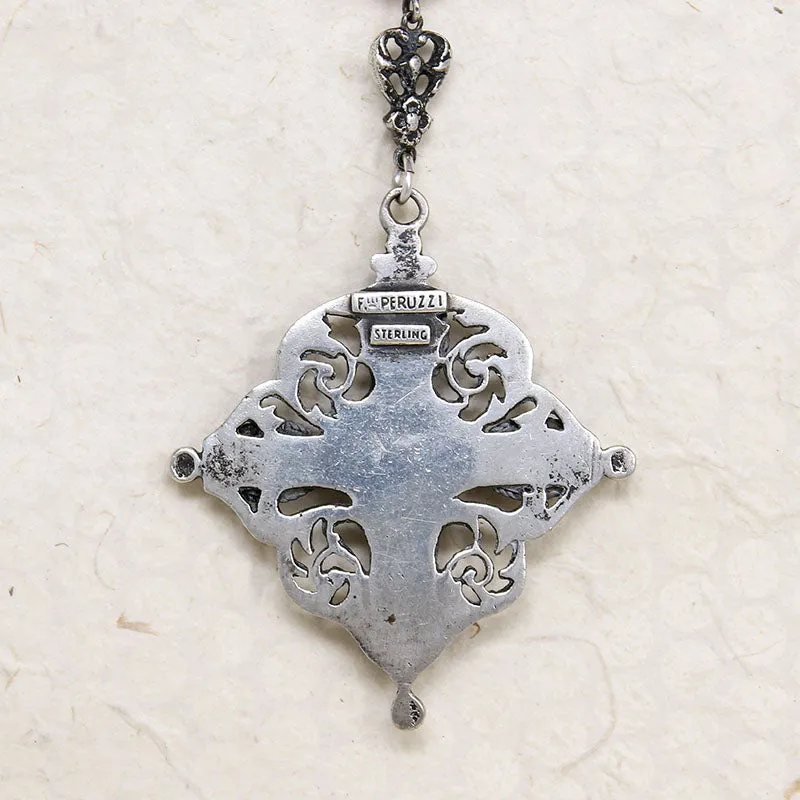 Gothic Revival Carnelian & Sterling Cross Necklace by Peruzzi