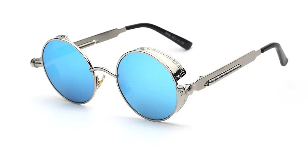 Gothic Steampunk Mens Sunglasses Coating Mirrored Sunglasses Round Circle Sun glasses Retro Vintage Gafas Masculino Sol