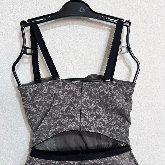 Gray Lace Bustier &amp; High Waisted Garter Panties Lingerie 2 Piece Set Small