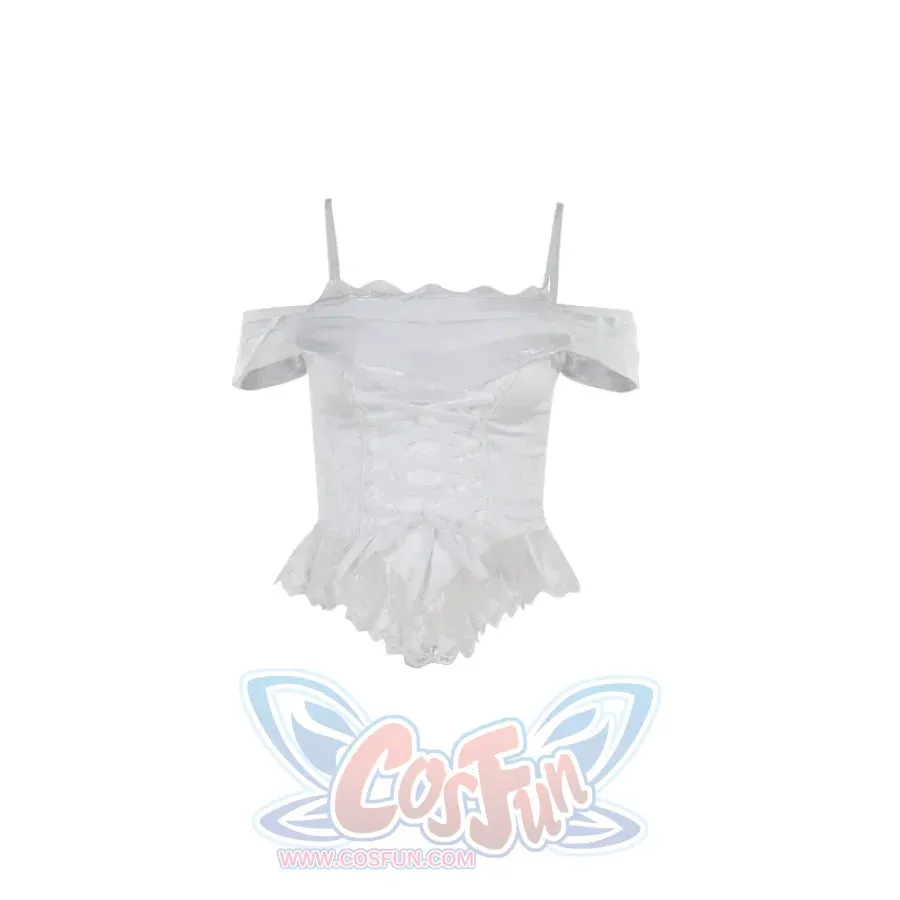 Halloween Ghost Bride White One Shoulder Vintage Gothic Top Lace Fishtail Skirt