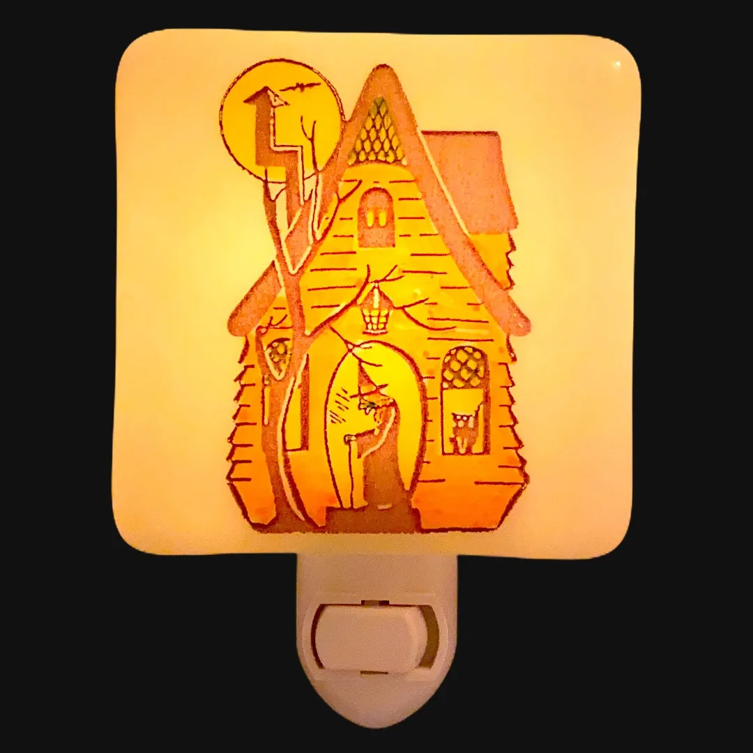 Halloween Vintage Witch in Haunted House Night Light - Hand Painted