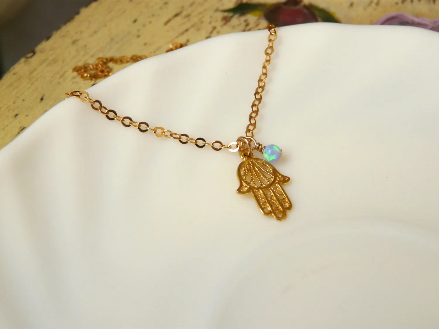 Hamsa Necklace with Opal – Symbol of Protection