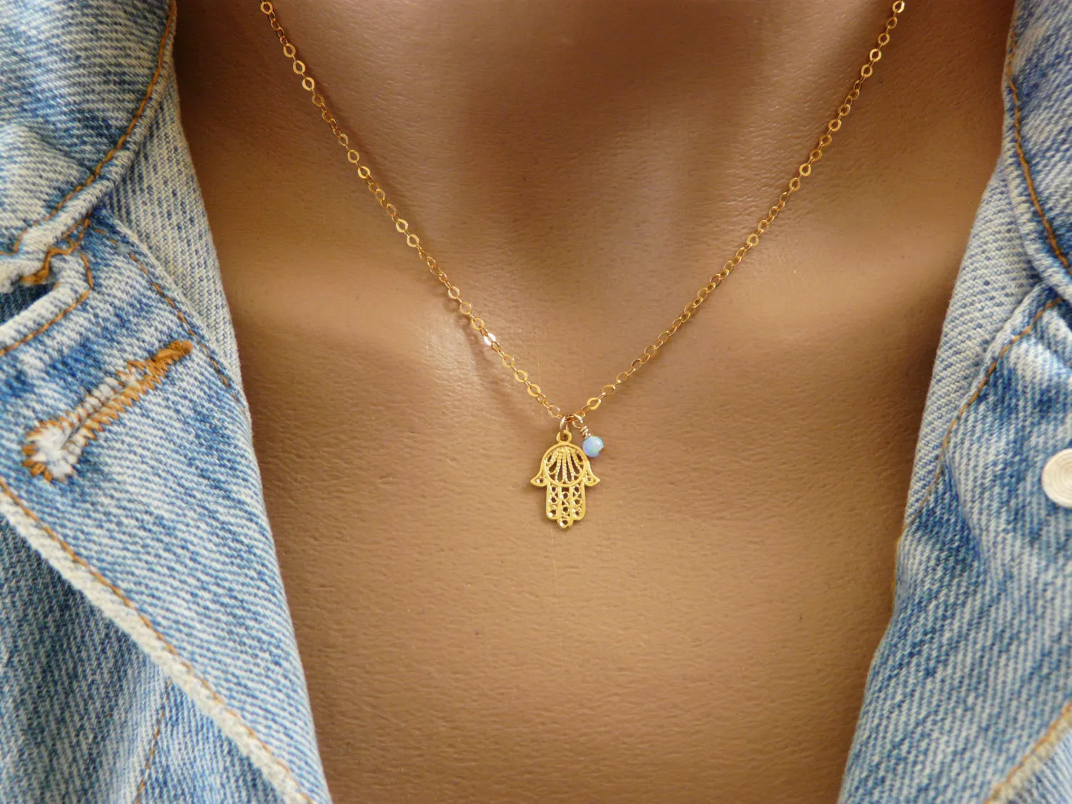 Hamsa Necklace with Opal – Symbol of Protection