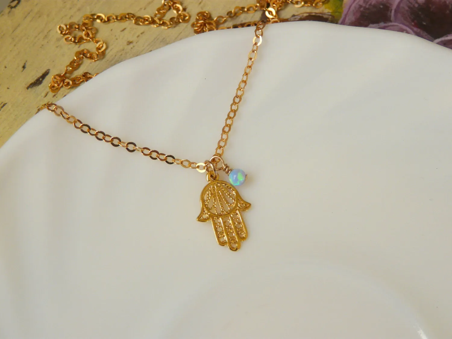 Hamsa Necklace with Opal – Symbol of Protection