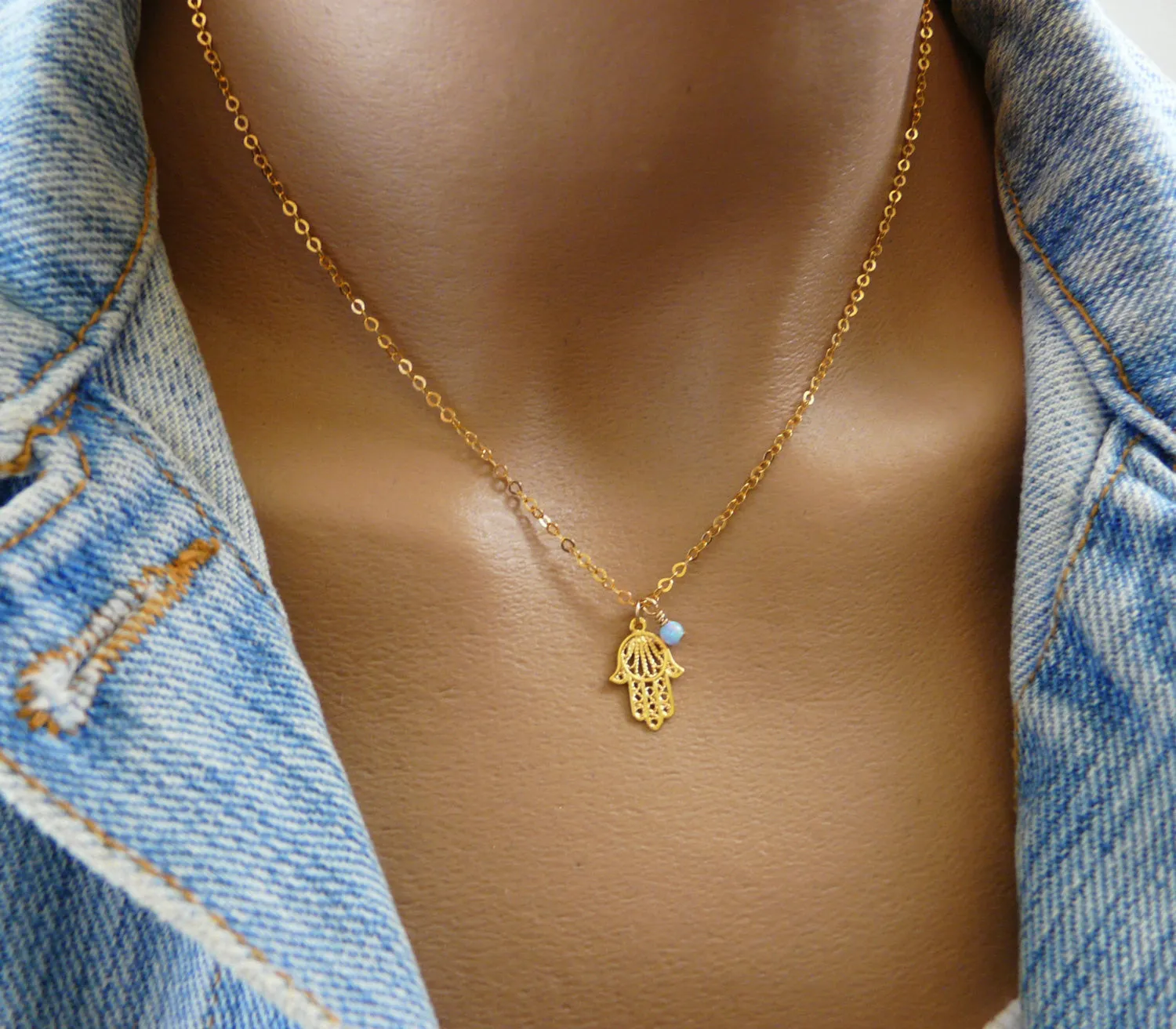 Hamsa Necklace with Opal – Symbol of Protection