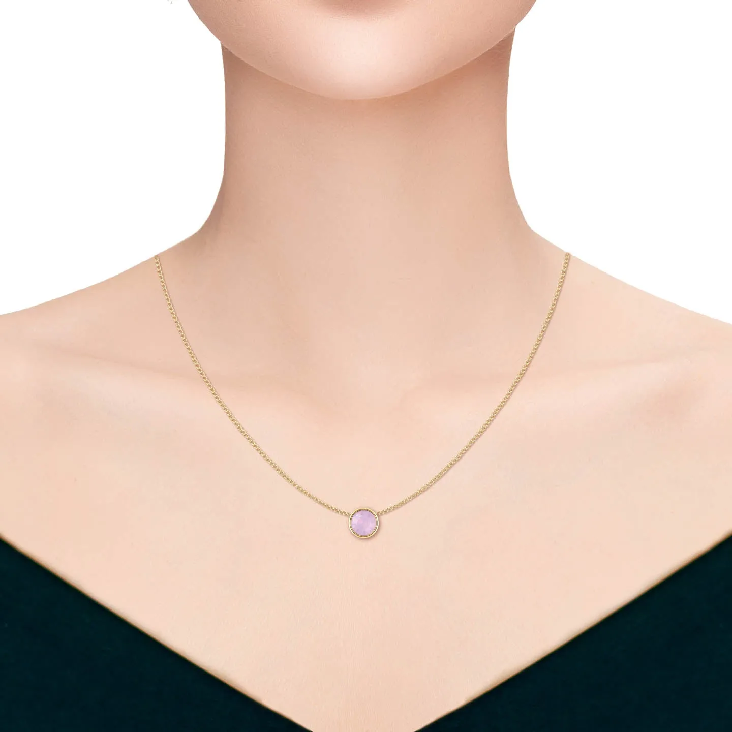 Harley Small Pendant Necklace with Pink Rose Water Round Opals from Swarovski Gold Plated