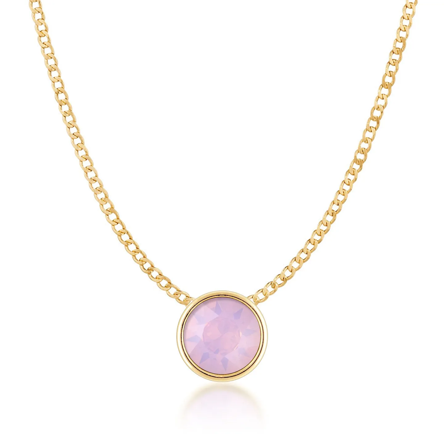 Harley Small Pendant Necklace with Pink Rose Water Round Opals from Swarovski Gold Plated