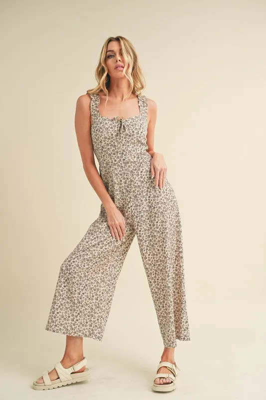 Hazel Blues® |  Aemi   Co Floral Sweetheart Neck Wide Leg Jumpsuit