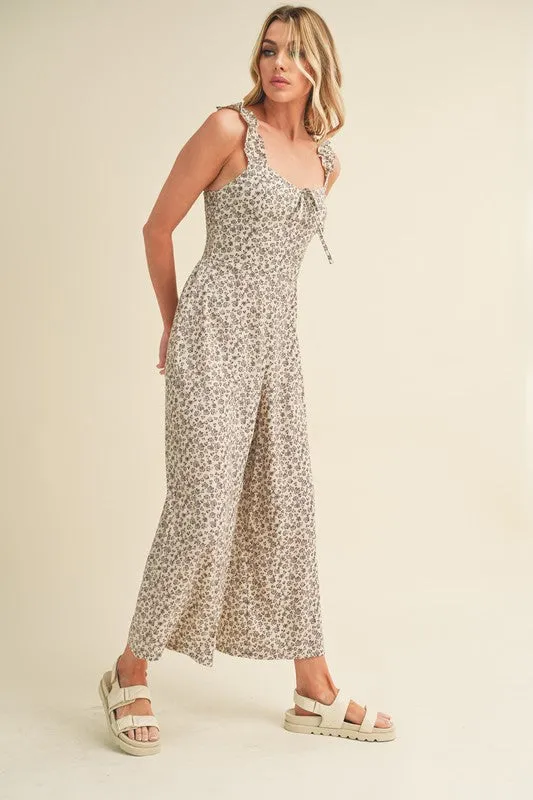 Hazel Blues® |  Aemi   Co Floral Sweetheart Neck Wide Leg Jumpsuit