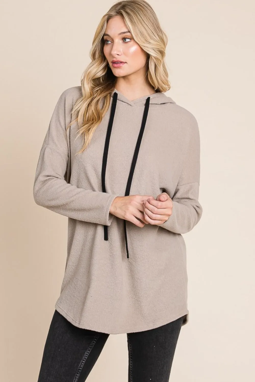 Hazel Blues® |  BOMBOM Contrast Drawstring Drop Shoulder Knit Hoodie