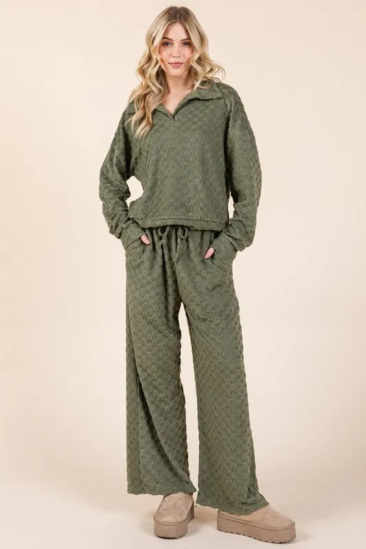 Hazel Blues® |  BOMBOM Fuzzy Checkered Collared Neck Sweatshirt with Side Pockets