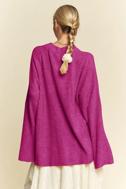 Hazel Blues® |  Davi & Dani High-Low Round Neck Drop Shoulder Sweater