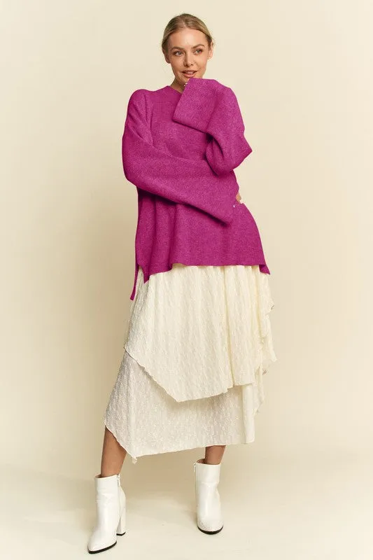 Hazel Blues® |  Davi & Dani High-Low Round Neck Drop Shoulder Sweater