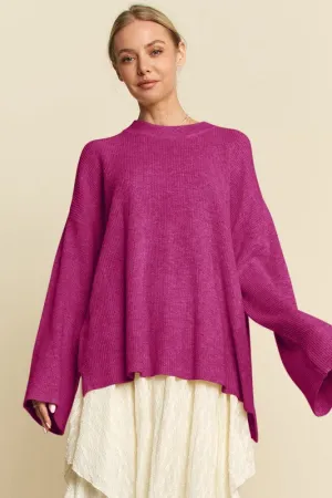 Hazel Blues® |  Davi & Dani High-Low Round Neck Drop Shoulder Sweater