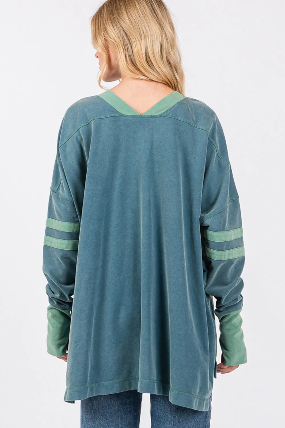 Hazel Blues® |  SAGE   FIG Mineral Wash Side Slit Contrast Top