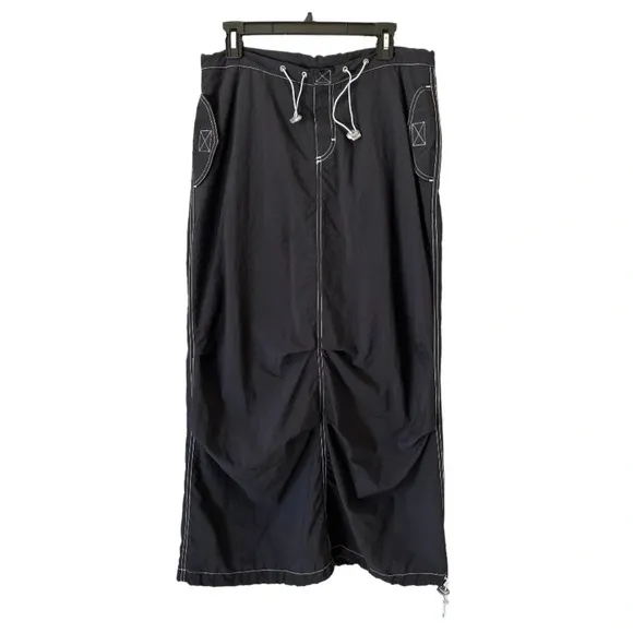 highstep Black Parachute Skirt Womens Large Y2K Vintage Maxi Street Style Skater