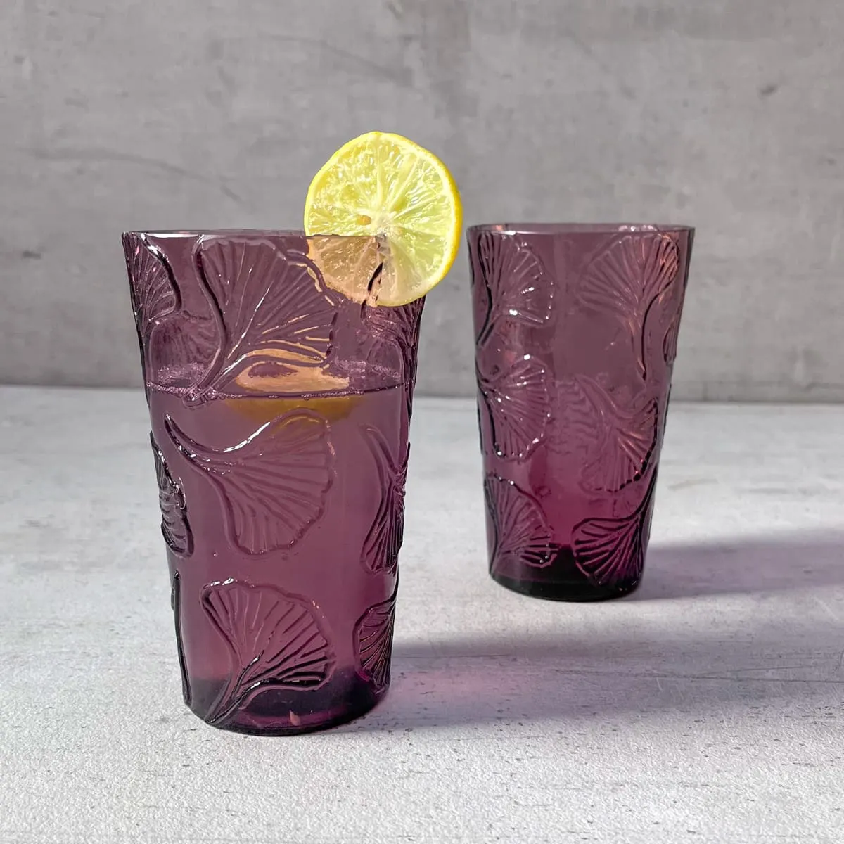 Home Artisan Zephyr Plum Gingko Leaf Drinking Glass (Set of 2)