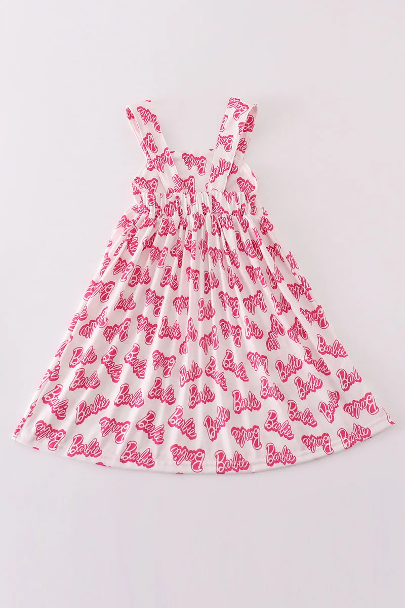 Hot Pink Barbie Print Girl Dress