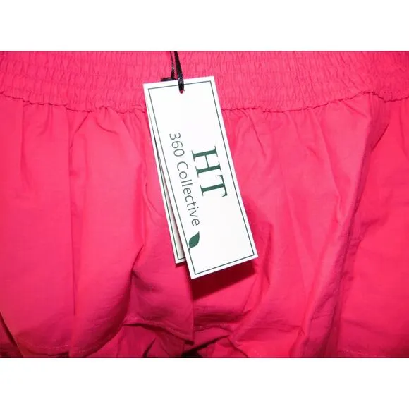 HT360 Skirt‎ Womens 2XL Pink Smocked Waist Tiered Cotton Miniskirt Plus 110$