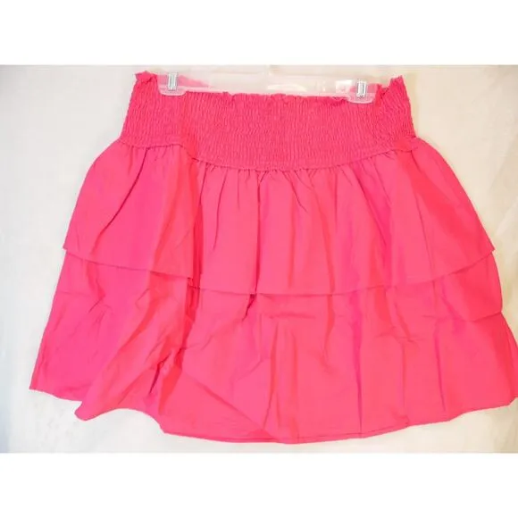 HT360 Skirt‎ Womens 2XL Pink Smocked Waist Tiered Cotton Miniskirt Plus 110$