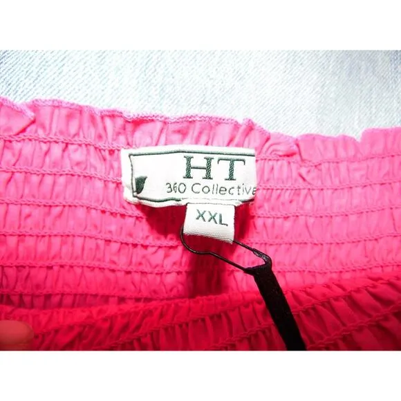 HT360 Skirt‎ Womens 2XL Pink Smocked Waist Tiered Cotton Miniskirt Plus 110$