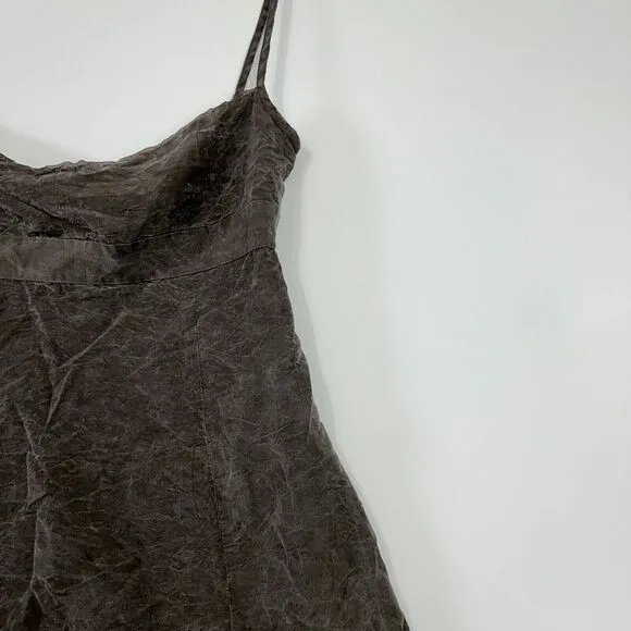 J Crew Mini Dress 14 100% Silk Vintage Smoke Wash Lined‎ Babydoll Strap Empire
