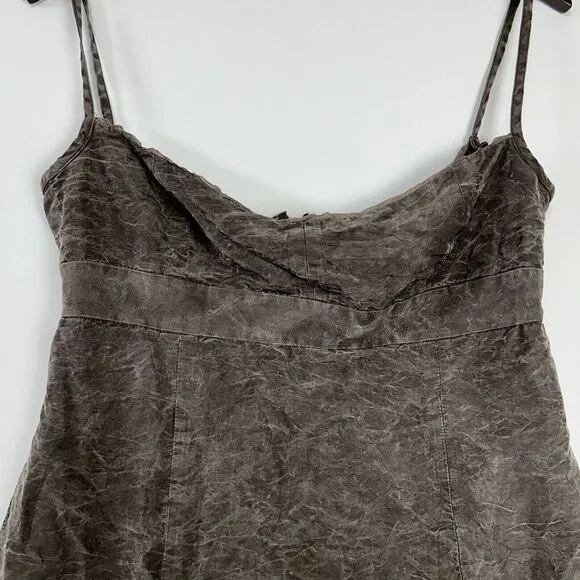 J Crew Mini Dress 14 100% Silk Vintage Smoke Wash Lined‎ Babydoll Strap Empire