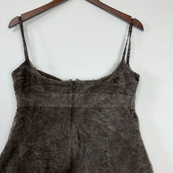 J Crew Mini Dress 14 100% Silk Vintage Smoke Wash Lined‎ Babydoll Strap Empire