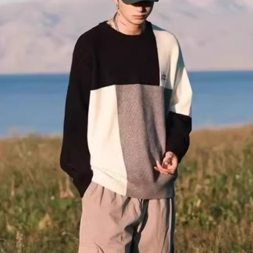 Japanese Geometric Patchwork Sweater