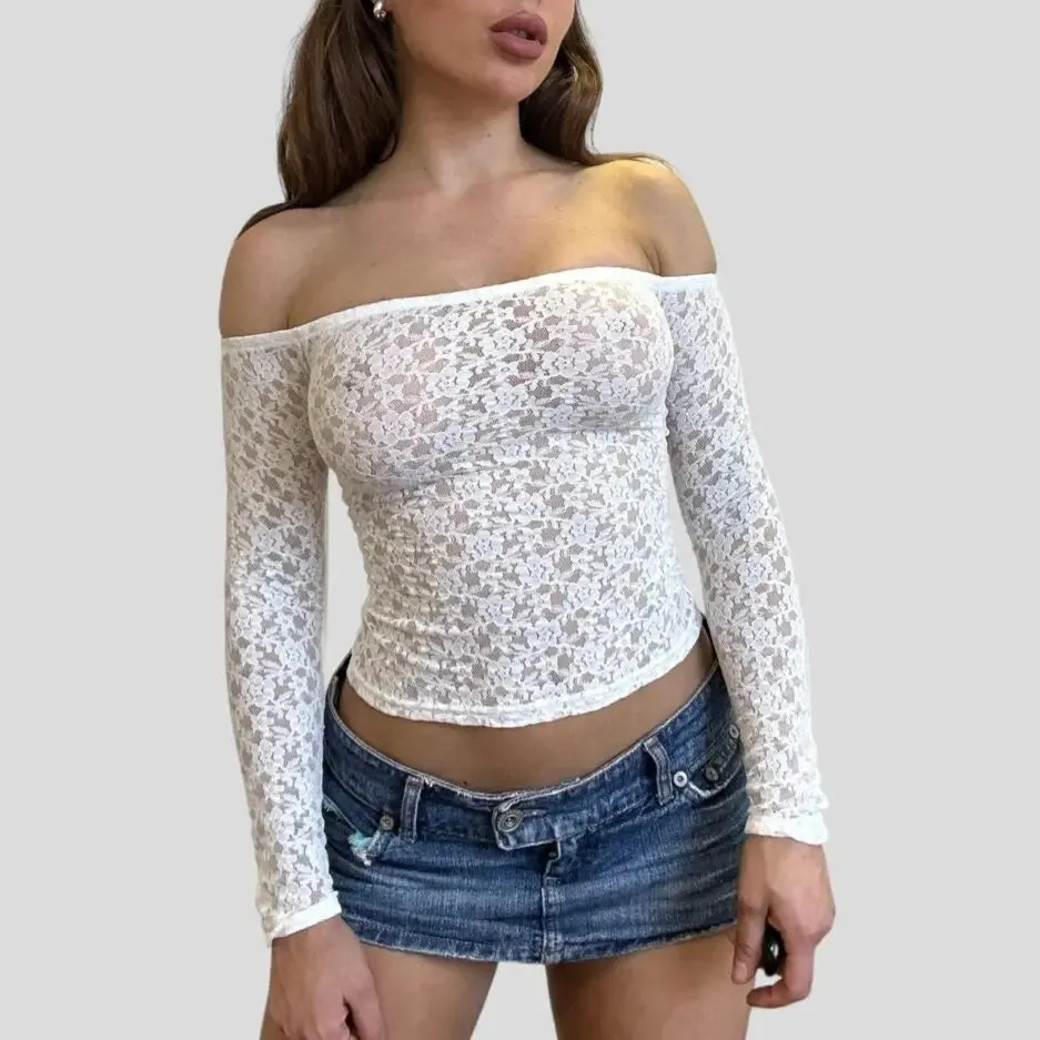 JazzHer Autumn Spring Korean Off Shoulder T-shirt Chic Vintage Backless Slim Fit Crop Tops Women Fairy Coquette Tees Y2K Pretty Outfits