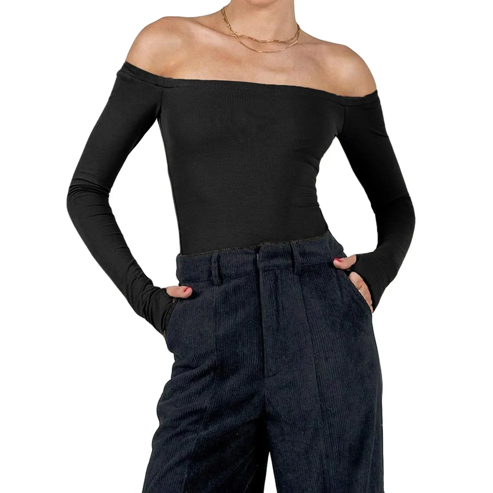 JazzHer Autumn Spring Korean Off Shoulder T-shirt Chic Vintage Backless Slim Fit Crop Tops Women Fairy Coquette Tees Y2K Pretty Outfits