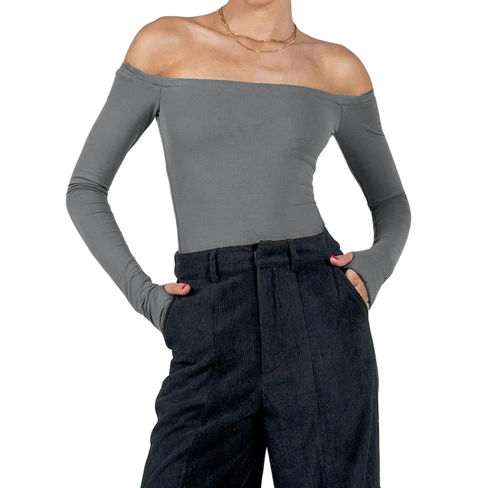 JazzHer Autumn Spring Korean Off Shoulder T-shirt Chic Vintage Backless Slim Fit Crop Tops Women Fairy Coquette Tees Y2K Pretty Outfits