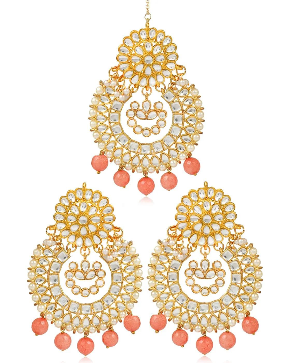 Karatcart GoldPlated Kundan Chandbali Earrings with Maangtikka
