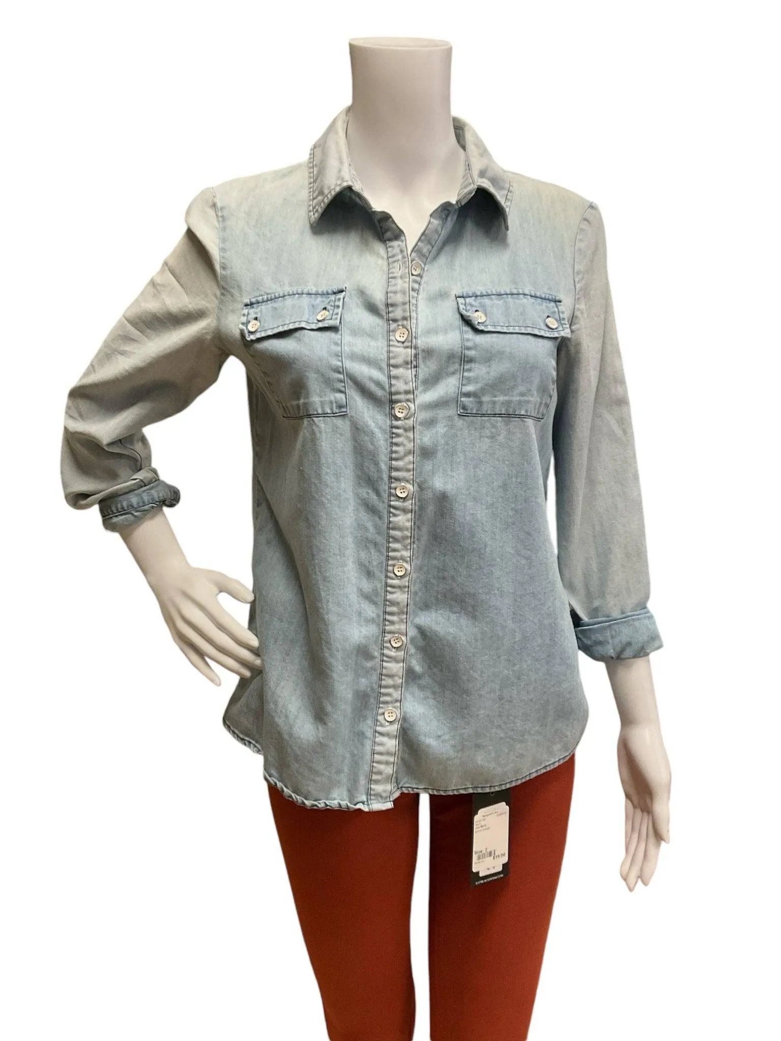 Kensie Blue Denim Top Size Small