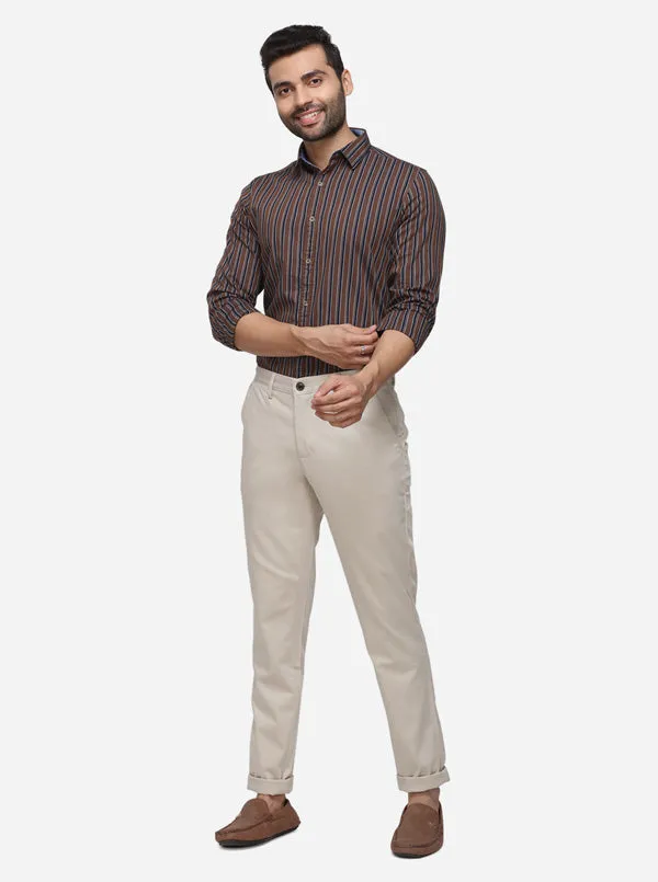 Khaki Solid Uno Fit Casual Trouser | JadeBlue