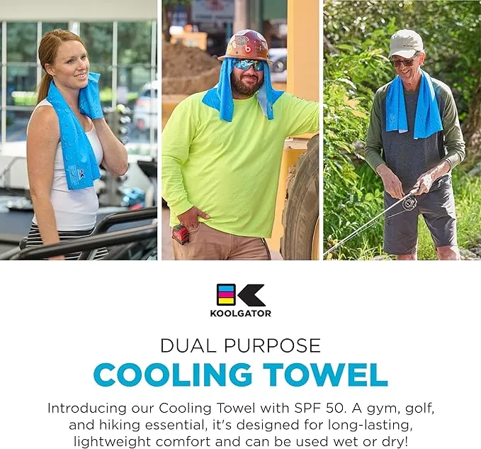 KOOLGATOR SPF 30 Cooling Towel for Face & Neck - Cooling Towels for Sports, Athletes, Gym, and Hot Weather - Men, Women & Kids